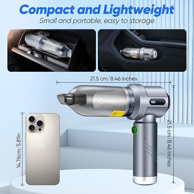Cordless Car Vacuum, 4 in 1 Mini Vacuum Cleaner High Power 17500PA Suction Handheld Vacuum, Portable Air Dusters,7800mAh Battery 3 Level Adjustment Small Car Cleaner for Cars Home Office
