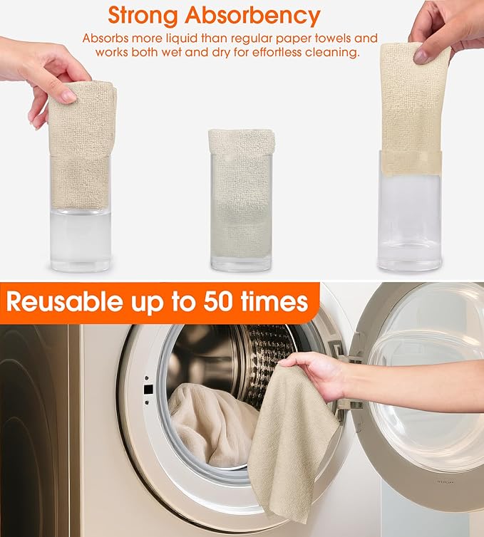 Microfiber Cleaning Cloth Roll - 100 Pack Tear Away Microfiber Paper Towels, Reusable, Washable, Scratch-Free, Kitchen Towels for Car, Home, Kitchen, Glass, Dishes(Desert Gold)