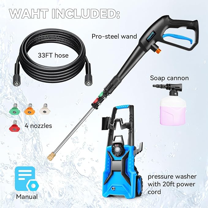 5000 PSI Adjustable Electric Pressure Washer, 2025 New Power Washer Pressure Adjustable (2500PSI-5000PSI) with 33ft Pressure Hose, 4 Nozzle and Detergent Tank for Cars, Upgraded 7050