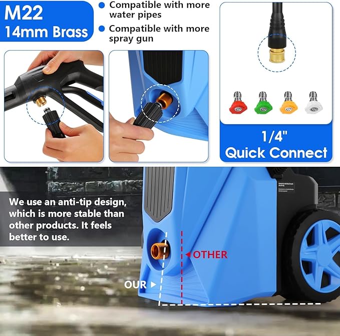 5000PSI Electric Pressure Washer,Power Washer with Foam Cannon,Portable Cleaner with 33ft Hose Reel,4 Nozzle Tips,and Soap Bottle for Cars/Home/Driveways/Patios/Decks/Fences