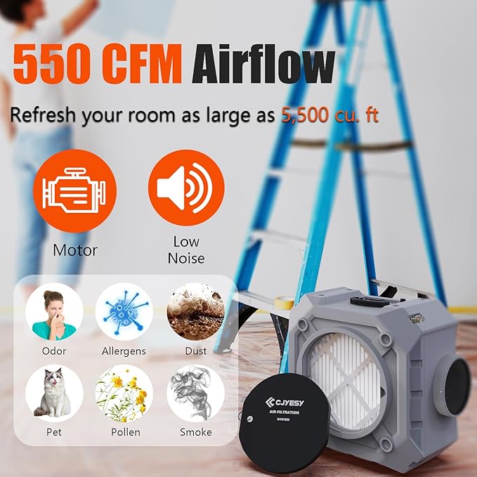 Air Scrubber,Air Purifier with 3 Stage Filtration, Stackable Negative Air Machine for Industrial and Commercial Use, Heavy Duty Air Cleaner with HEPA/Activated Carbon Filter