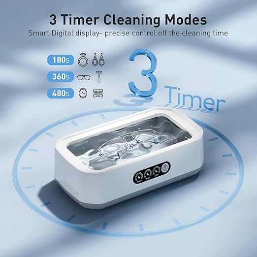 WINTERCRUSH Jewelry Cleaner Deep Cleaning Machine -50KHz Ultrasonic Retainer Cleaner for Tooth- 650ML Dental Cleaning Pod for Dentures/Mouth Guards/Eyeglasses-3 Timers