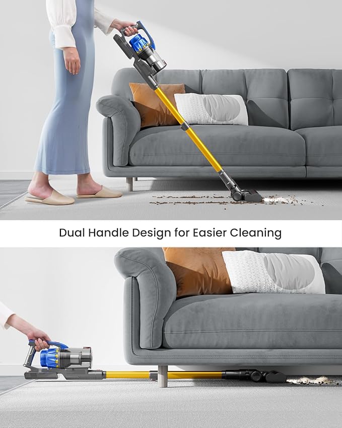 Cordless Vacuum Cleaner, 650W 55KPA 70Mins Vacuum Cleaners for Home, Self-Standing Stick Vacuum with Removable Battery, Wall Mount Charging, Anti-Tangle Roller Brush for Pet Hair, Carpet, All Floors