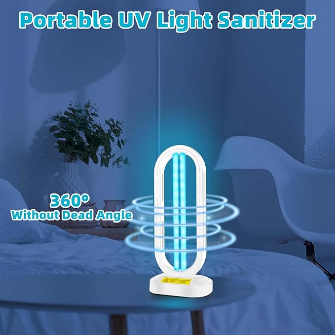 UV Light Sanitizer,4-Speed Timing and Remote Control UVC Home Disinfection Device,Portable Ultraviolet Light Sanitizer Effectively Mold Remover and Dust Mites,UV Lamp for Whole Room,White