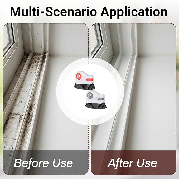 2 PCS Groove Cleaning Brush 2 in 1 Window Track Cleaning Tool Crevice Cleanings Brush Multifunction Hard Bristle with Hidden Scraper Grout Cleaner Grip Brushes for Slid Door Track Window Sill
