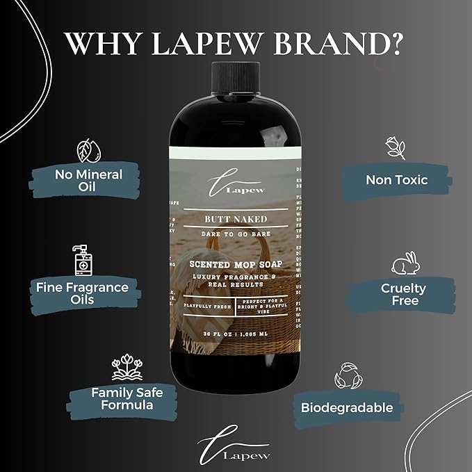 Luxury Floor Cleaner, Scented Mop Soap Concentrate | Hard Floor Cleaner for Tile, Vinyl, Laminate, LVP & Sealed Hardwood | Low-Foam, Streak-Free | 36 oz | Butt Naked