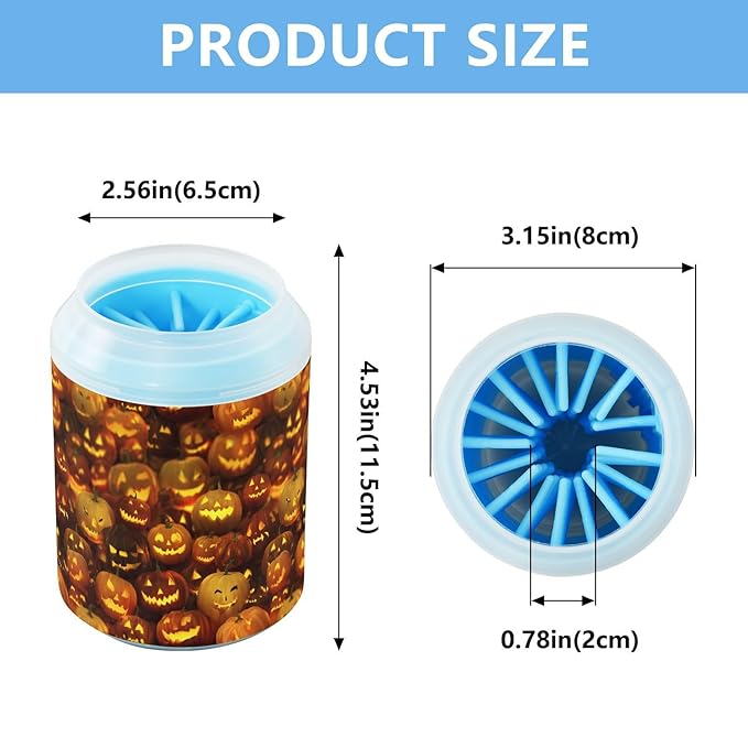 Dog Paw Cleaner Cups for Dogs Pets Foot Washer Paw Scrubber for Medium Small Cats Dogs Cute Cleaning Cup Orange Spooky Halloween Pumpkin Lanterns