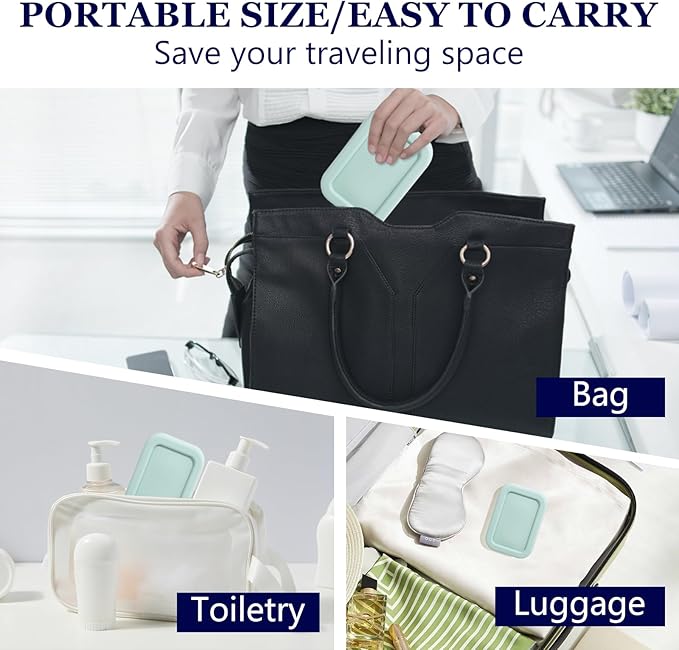 Leak Proof Silicone Travel Soap Case with Draining Tray - Bar Soap Holder for Travel, Gym & Camping - Mess-Free Portable Soap Container for Carry-on Bags (Mint Green)