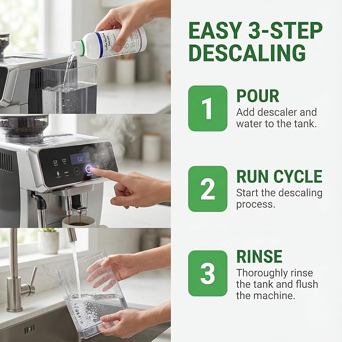 Descaling Kit Compatible with Delonghi Coffee Machines: 2 Full Maintenance Cycles | 2 Compatible with De'Longhi water Filters + 2x100ml Descaling Solution Replace Every 3 Months （6-Month）