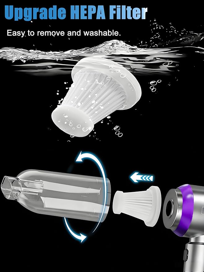 Car Vacuum Portable Cordless,16000Pa Suction Power Handheld Vacuum for Car,Home,Office,Pet Hair Cleaning,with Washable Filter and Replaceable Nozzle, Type-C Charging