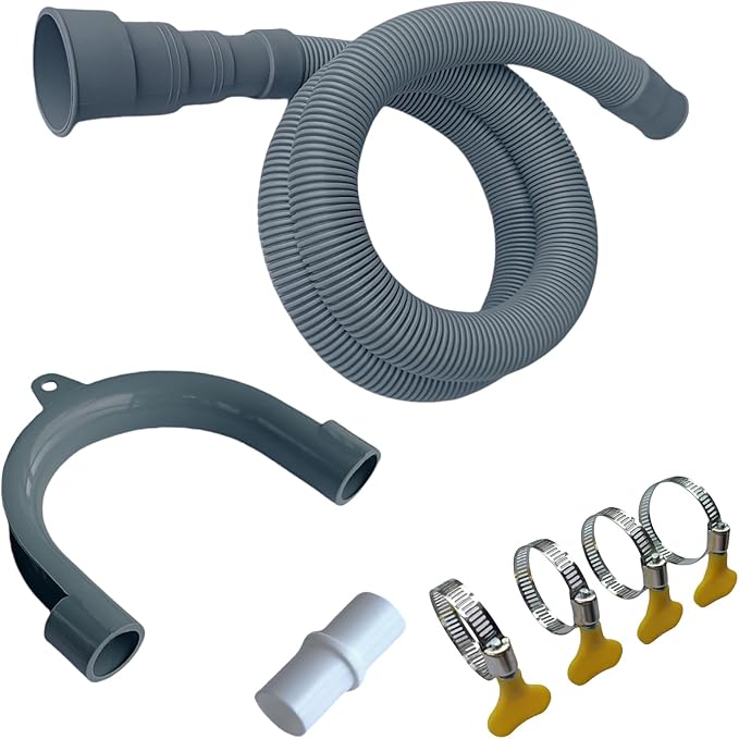 Washing Machine Drain Hose, Universal Flexible Drain Hose Extension Kit for LG/GE/Samsung Washer, Dishwasher, With 1Extension Adapter,4 Clamps,1 U-Bend Holder (8.2feet)