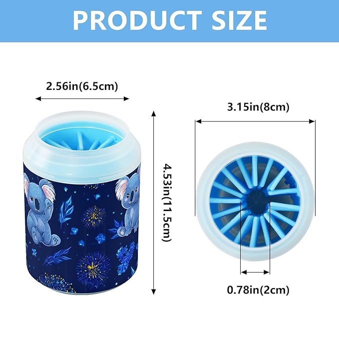 Dog Paw Cleaner Cups for Dogs Pet Foot Washer Paw Scrubber for Small Medium Large Dogs Cats Cleaning Cup Blue Koalas Blue Leaves Flowers