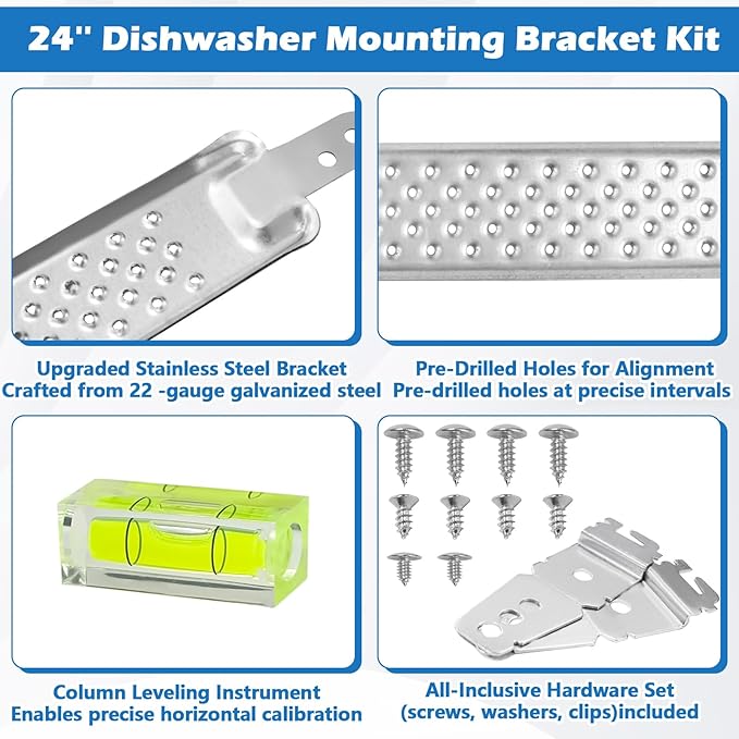 W10426979 24'' Dishwasher Mounting Bracket Kit with Column Level Fit for Whirlpool KitchenAid Maytag 24 Inch Dishwashers for Granite & Quartz Countertops Replaces AH3632890 EA3632890 PS3632890