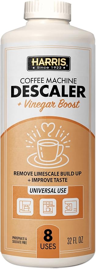 HARRIS Coffee Machine Descaler Descaling Solution - 32 Fl. Oz. (8 Uses) Compatible with Keurig,Nespresso,Breville,Delonghi, Jura Ninja - Espresso Coffee Maker Cleaner, Limescale Remover