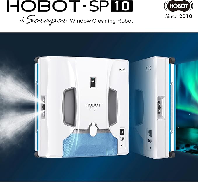 HOBOT-SP10 iScraper Window Cleaning Robot, Spray-Sweep-Scrape, 6000Pa Suction, App + Remote Control, Framed/Frameless Glass, Indoor/Outdoor Use