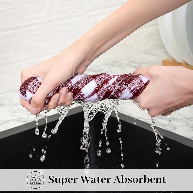 Blue Needles Waffle Weave Check Plaid Kitchen Towels, 15x25 Inches 100% Cotton Set of 4 Dish Towels for Kitchen, Soft & Absorbent for Quick Drying with Hanging Loop Spring Summer - Burgundy & White