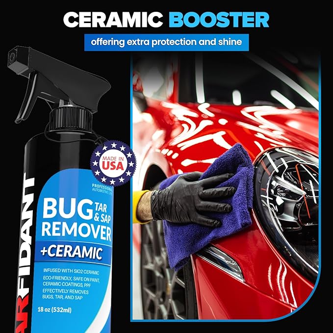Carfidant Bug Remover for Cars Exterior with Ceramic Coating - Easily and Safely Clean Bug Splatter, Bird Poop from Paint, Plastic, Rubber, Metal, Chrome, Glass - 128oz
