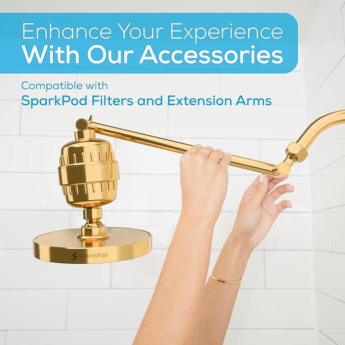 SparkPod Shower Head - High Pressure Rain - Premium Quality Luxury Design - 1-Min Install - Easy Clean Adjustable Replacement for Your Bathroom Shower Heads (Egyptian Gold, 6 Inch Round)