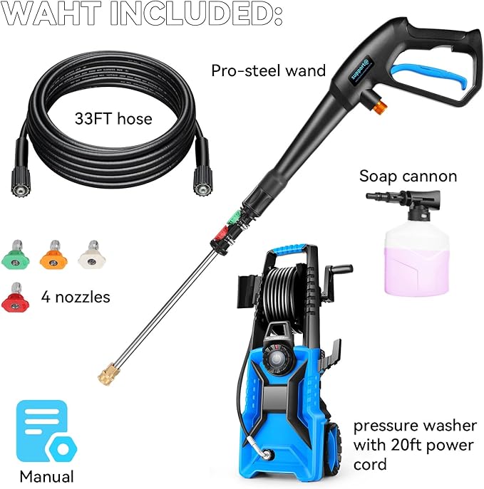 5000 PSI Adjustable Electric Pressure Washer, 2025 New Power Washer Pressure Adjustable (2500PSI-5000PSI) with 33ft Pressure Hose, 4 Nozzle and Detergent Tank for Cars, Upgraded 8053