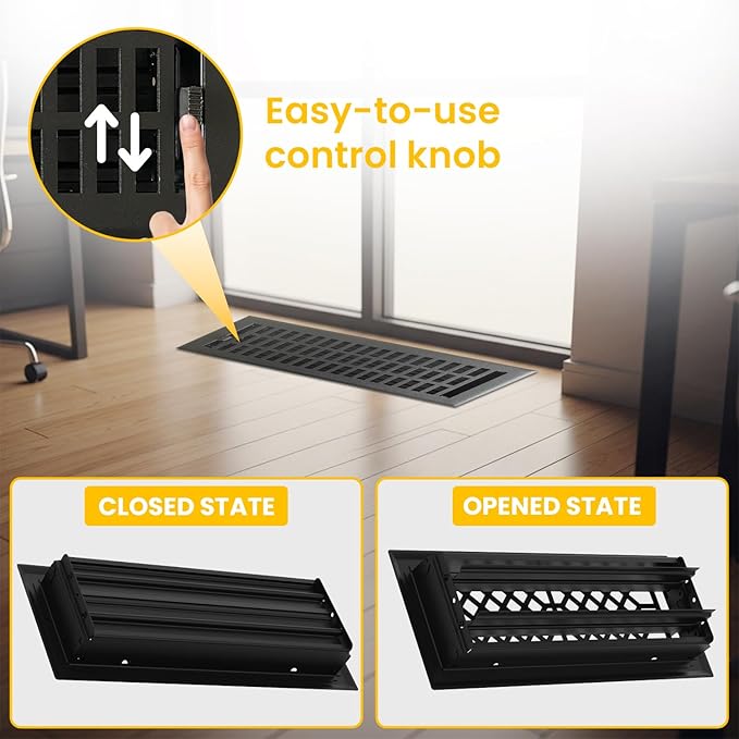 Empire Register Co, Steel Floor Register - 4x12 inch, Modern Contemporary Design, Textured Black Finish, Heavy Duty Walkable Steel Floor Vents, Metal Damper Attached Air Vents for Home Floor only