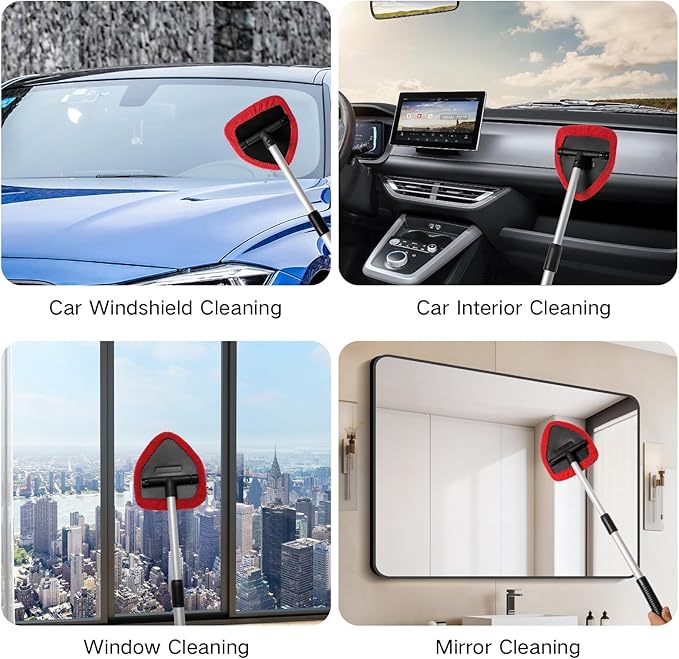 10pcs Windshield Cleaner Tool, Car Window Cleaning Wash Kit with 4 Reusable Microfiber Pads 1 Spray Bottle and Extendable Handle Auto Glass Wiper Kit, Multicolor