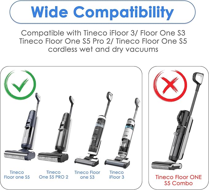 (5 Pack) HEPA Filters Compatible With Tineco iFloor 3/ Floor One S3/ One S5/ One S5 Pro 2, Wet Dry Vacuum Cleaner Filter, Replacement Parts 5 Filters (Note: Not applicable to Floor ONE S5 Combo)