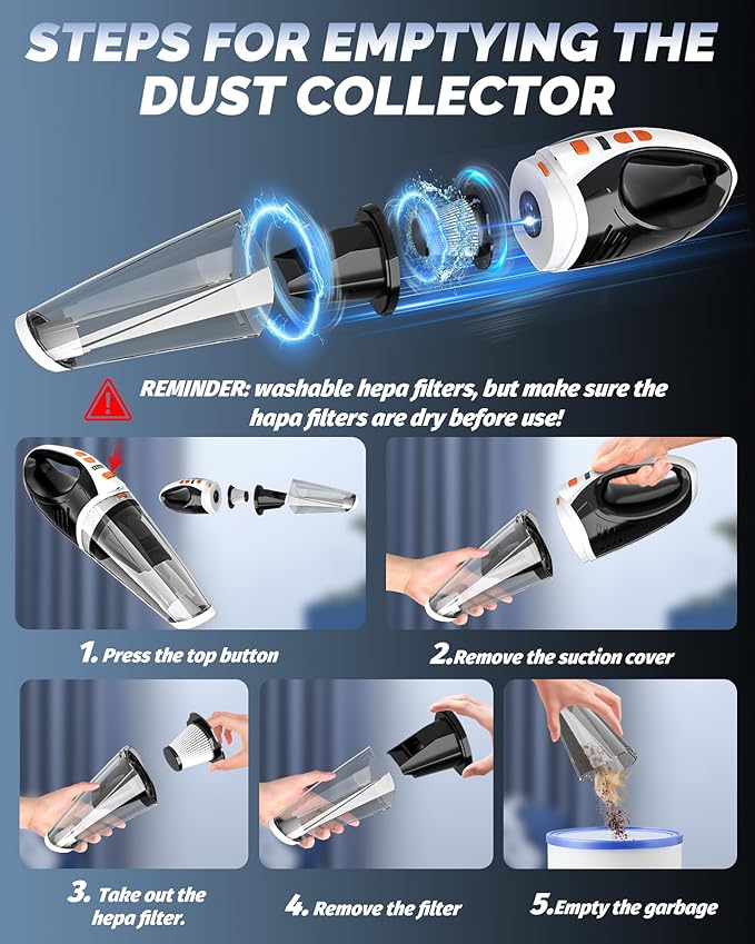 BRL Handheld Vacuum Cordless, Brushless Car Vacuum Cleaner with 12000PA Powerful Suction, 2 Suction Modes Mini Hand Vacuum, Dry & Wet, Portable Vacuum for Car Pet Hair, Home, Office, Keyboards