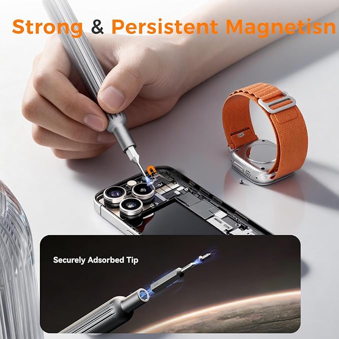 31 in 1 Precision Screwdriver Set, S2 Steel Magnetic Bits Mini Tool Kit with Transparent Case, Professional Repair Set for iPhone, Laptop, PC, Watch, Glasses & Electronics (Silver)