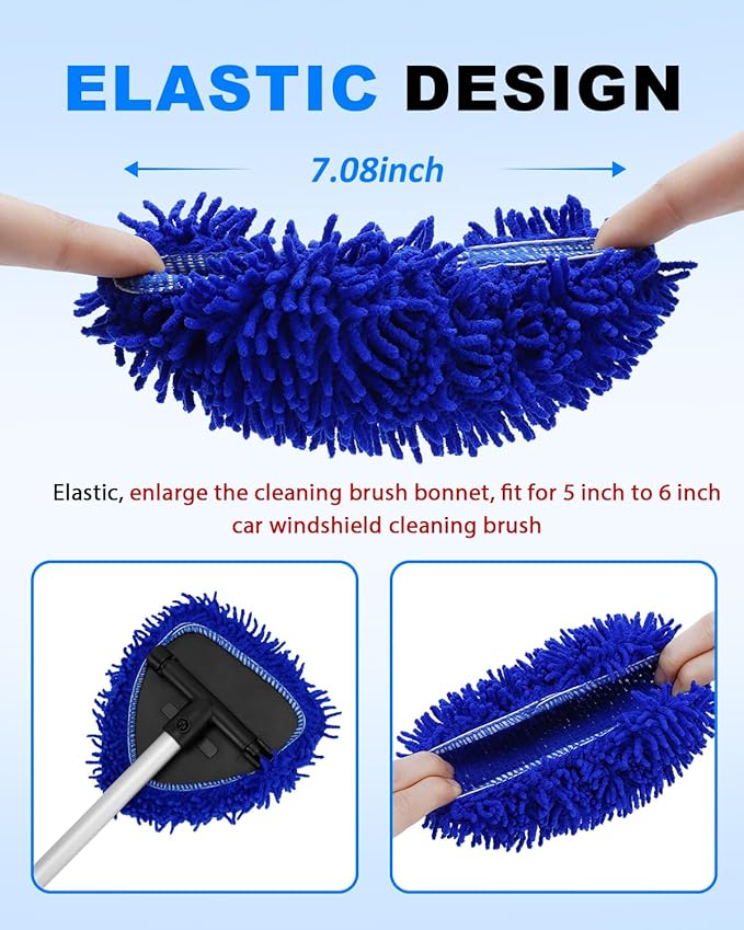 5 Pack Microfiber Pads, Upgraded High-Density Chenille Replacement Heads Cover for Windshield Cleaner Tools, Car Windshield Cleaner Pads, Fit for Window Reach Tool, Handle Not Included (Blue)