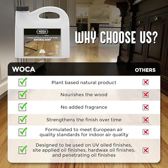 WOCA Natural Soap, Natural |2.5 L| - Concentrated Wood Cleaner for oil or wax finished hardwood floors, tables, millwork, cutting boards, and countertops.