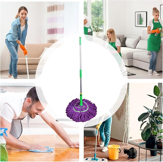 Twist Mop - Absorbent Cleaner for Floors | Easy Wring Telescopic Mop for Bedroom, Kitchen, School, Marble, Concrete, Hardwood, Commercial Spaces, Garage, Restaurant, and Bathroom