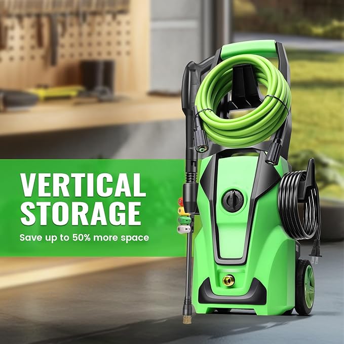 Professional Pressure Cleaner, Power Cleaner with Foam Cannon,4 Nozzles,33FT Hose and Soap Bottle,Car Clean Machine/Car/Driveway/Patio Clean (Dark Green)