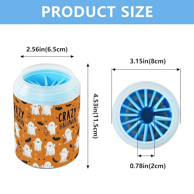 Dog Paw Cleaner Cups for Dogs Pets Foot Washer Paw Scrubber for Medium Small Cats Dogs Cute Cleaning Cup Orange Halloween Ghost Bats