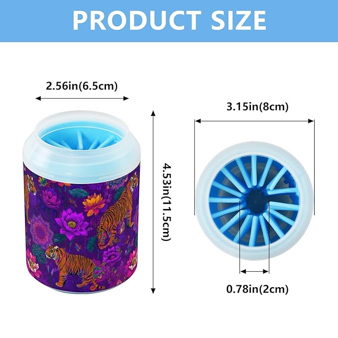 Dog Paw Cleaner Cups for Dogs Pet Foot Washer Paw Scrubber for Small Medium Large Dogs Cats Cleaning Cup Purple Tigers Colorful Flowers
