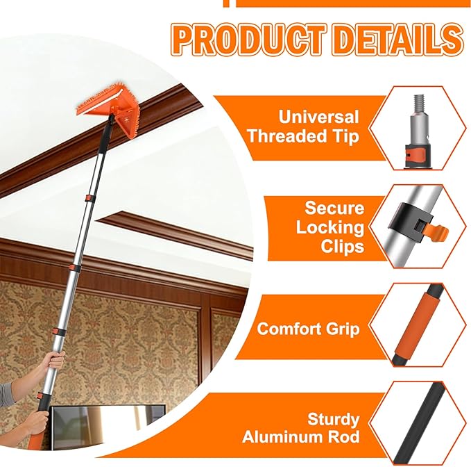36FT Reach Dusters for Cleaning, Ceiling Fan Cleaner Duster with Extension Pole, Wall and Baseboard Cleaner Mop with Handle for Window Cobweb Fan Blade and High Ceiling