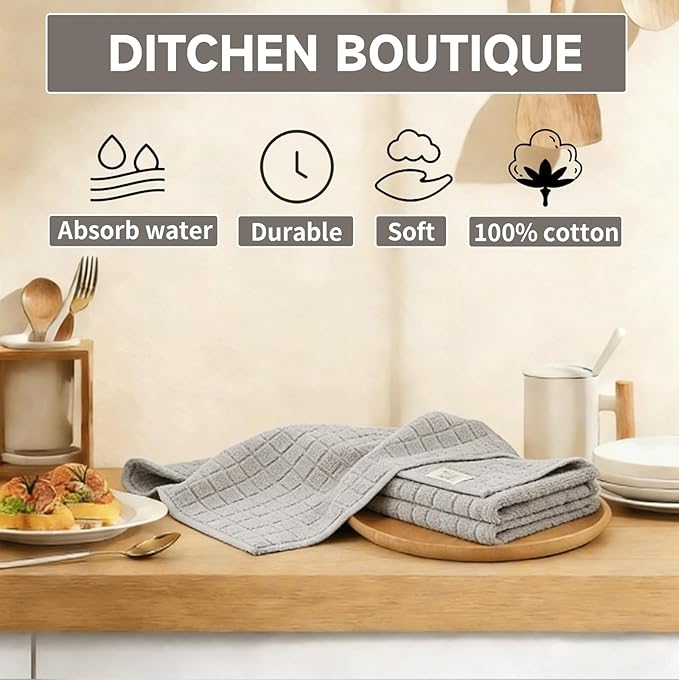 100% Cotton Kitchen Dish Cloths Set (8 Pack) – 13 x 13 Inches Ultra Soft Absorbent Dish Towels for Washing Dishes Scrubbing Dish Cloths Sets