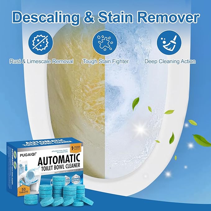 Toilet Bowl Cleaner Tablets Blue Toilet Tank Cleaners, Septic-Safe Hard Water Stain Remove, Odor Remover Bathroom& Effervescent Stain， Automatic Toilet Cleaning & Deodorizer，50 Count Automatic—good50