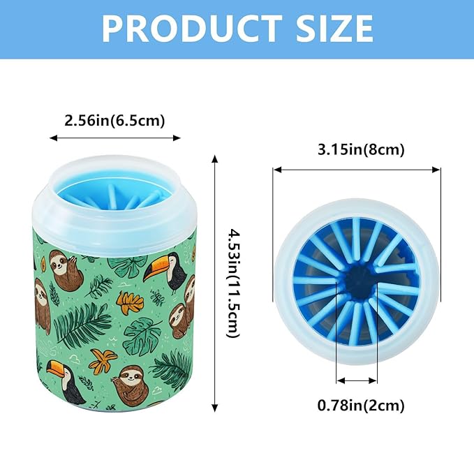 Dog Paw Cleaner Cups for Dogs Pet Foot Washer Paw Scrubber for Medium Small Large Dogs Cats Cleaning Cup Green Sloths Toucans Tropical Leaves