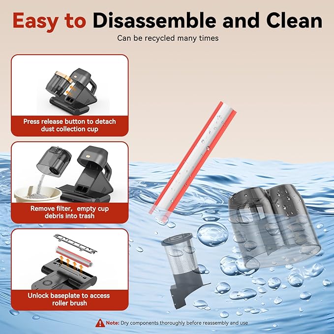 Mattress Vacuum Cleaner with 149°F Heat, 16KPa Powerful Suction, 253.7nm U V-C Light, 40,000 RPM Brushroll, HEPA Filter, Dual 400ml Dust Cups for Bed, Sofa, Pet Hair, Wired Corded Design