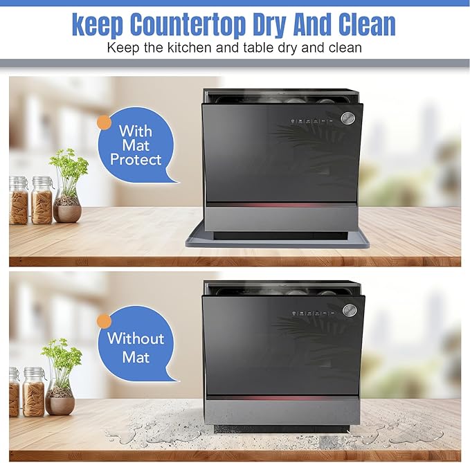Dishwashers Drip Pan, Prevent Water Leakage and Protect Countertop & Floor, 23.6''x23.6'' Dishwasher Mat, Non-Slip & Leak-Proof Silicone Mat with 0.6'' Raised Edge, for Under Most Portable Dishwasher