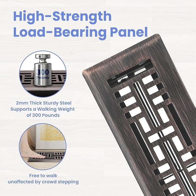 2x10 Inches Heavy Duty Walkable Floor Register Easy Adjust Air Supply Lever Floor Vents - Seattle Design - Vent Cover for Home Floor - Oil Rubbed Bronze