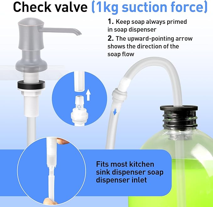 Samodra Sink Soap Dispenser and Extension Tube Kit, ABS Pump Head Bronzed Built in Design with 39” Extension Tube to Soap Bottle, No More Messy Refills(No Bottle)