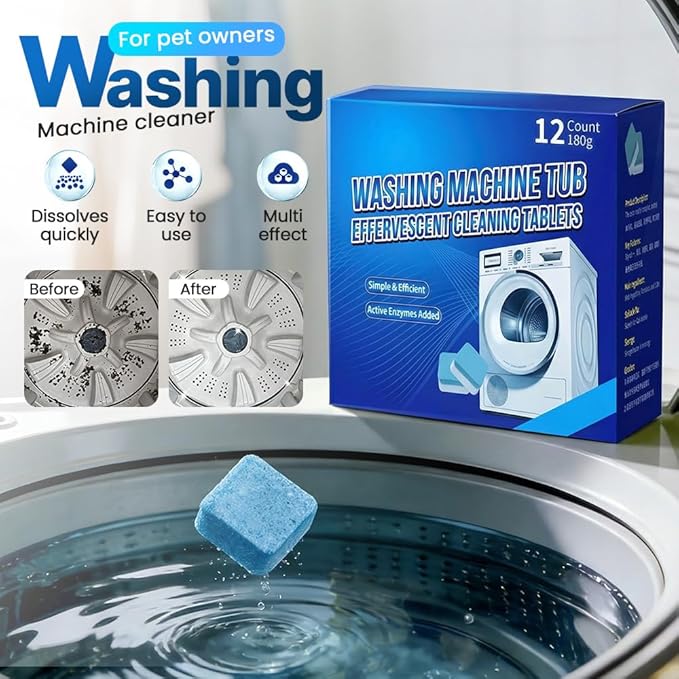 Washing Machine Cleaner Tablets 12Pack, 12-Month Supply Deep Washer Cleaner, for Front & Top Load, Works for HE Washers (12pcs)