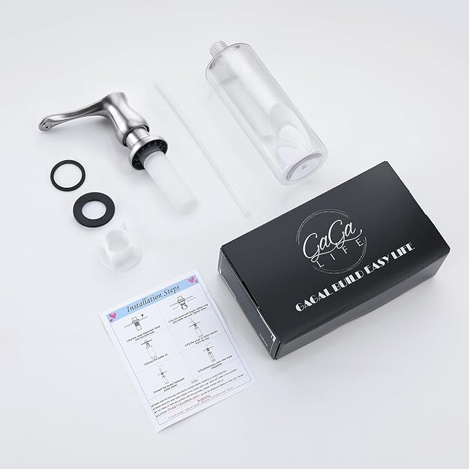 GAGALIFE Kitchen Sink Soap Dispenser - Brushed Nickel Built in Soap Dispenser with 17 OZ Bottle, Lotion Dispenser for Kitchen Sink, Refill from The Top