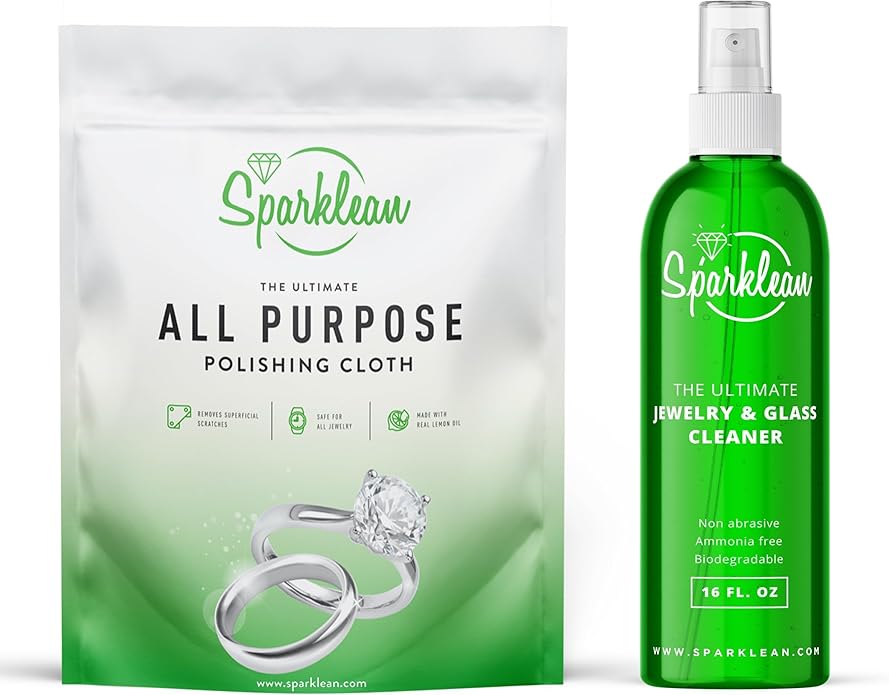SPARKLEAN PREMIUM JEWELRY CLEANER | Natural Formula Free of Toxins and Ammonia| Includes Polishing Cloth|Silver, Gold and Diamond Cleaner | Ultrasonic jewelry solution(16 fl oz.)