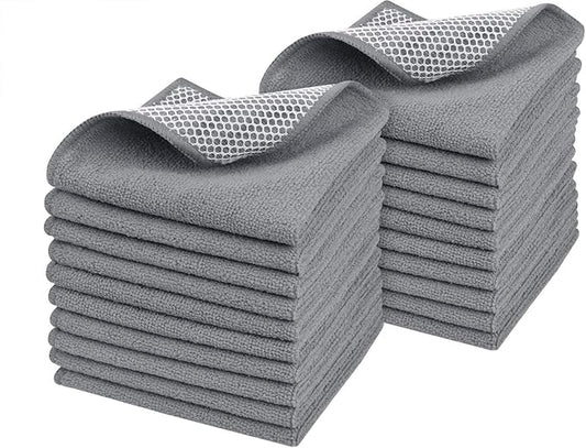 SINLAND Microfiber Dish Cloth Dish Rags for Washing Dishes Best Kitchen Cloths Cleaning Cloths with Poly Scour Side 12Inchx12Inch 20Pack Grey