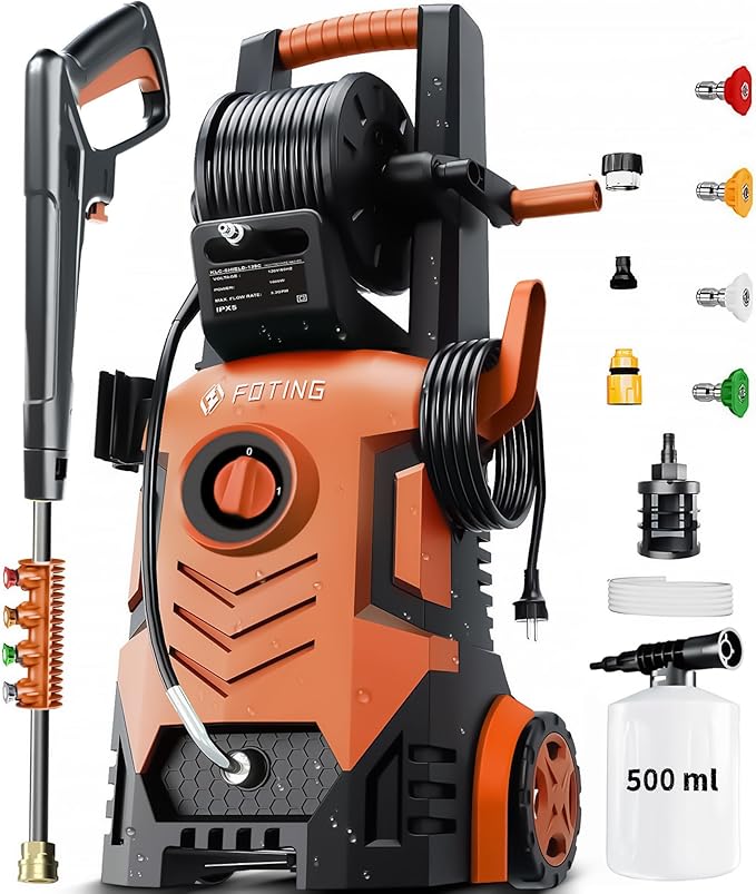 2026New Pressure Washer 4800PSI, 34" Tall, 4 Quick Connect Nozzles,Inlet Hose&Filter&500mlFoam Cannon for Cars/Fences/Driveways/Home Cleaning,Red