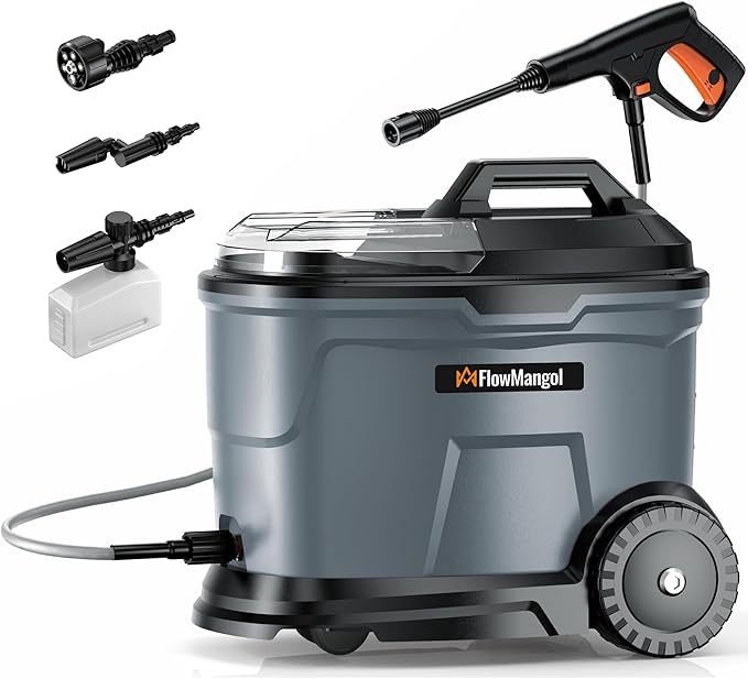 cPX4000 Portable Cordless Pressure Washer with 4.5 Gallon Tank & 4 Wheels, 725 PSI True Pressure, 4.0Ah Battery Power Washer for Car Washing, Camping Shower and Outdoor Rinsing