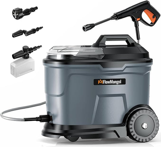 cPX4000 Portable Cordless Pressure Washer with 4.5 Gallon Tank & 4 Wheels, 725 PSI True Pressure, 4.0Ah Battery Power Washer for Car Washing, Camping Shower and Outdoor Rinsing