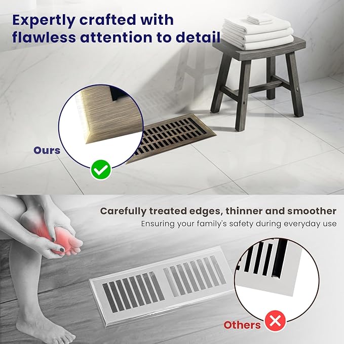 Empire Register Co, Vent Cover - 4x10 inch, Modern Contemporary Design, Antique Brass Finish, Heavy Duty Floor Vent Covers, Metal Damper Attached. Vent Covers for Home Floor only.